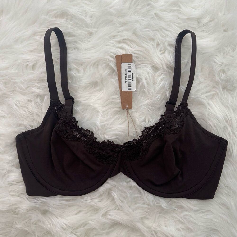 Skims Fits Everybody Lace Demi Underwire Bra Espresso Size 34DD